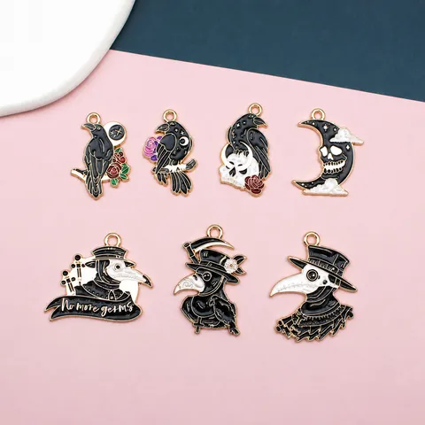 Accessoire DIY Alliage Médecin de la Peste Punk Créatif Pendentif Corbeau Crâne Émaillé Style Gothique Sombre pour Bijoux
