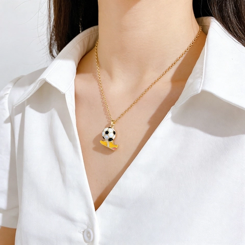 Stainless Steel Gold Plated Soccer Ball And Sneaker Pendant Necklace Sporty Enamel Rhinestone Clavicle Chain Jewelry For Men Women