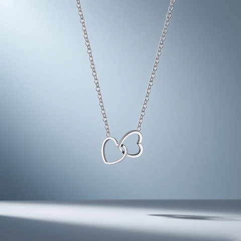 Minimalist Stainless Steel Double Heart Interlocking Necklace For Women Gold Silver Plated Clavicle Chain Fashion Jewelry Gift