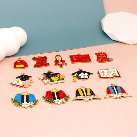 Graduation Season DIY Alloy Drip Oil Charms Academic Cap Diploma Book Flowers Student Exam Jewelry Pendants Bag Decoration
