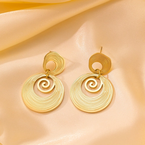 Geometric Hoop Earrings 18K Gold Plated Stainless Steel Bread Texture Spiral Concentric Circle Artistic For Women