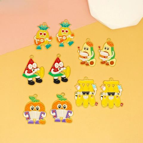 Enamel Zinc Alloy Fruit Band Cartoon Pendants Musical Instrument Pineapple Watermelon Avocado Charms For DIY Jewelry Making Accessories