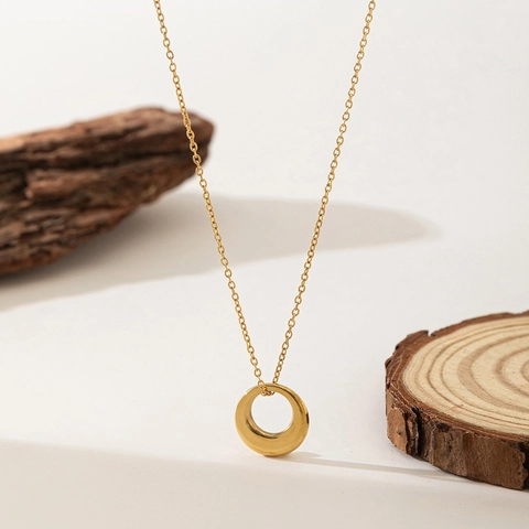 Collar Con Colgante De Anillo Redondo Geométrico Minimalista Titanio Acero Inoxidable Joyería De Moda Para Mujer
