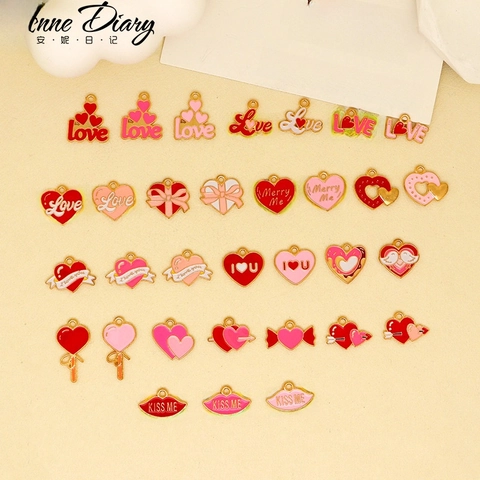 Valentinstag Herzform Zinklegierung Emaille Anhänger Für DIY Schmuckherstellung Halskette Ohrring Charms Süßes Liebesdesign
