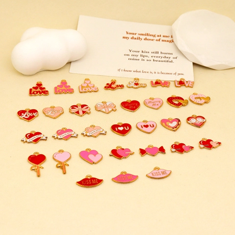Valentinstag Herzform Zinklegierung Emaille Anhänger Für DIY Schmuckherstellung Halskette Ohrring Charms Süßes Liebesdesign
