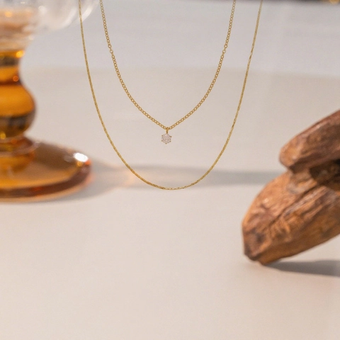Collar De Doble Capa Acero Inoxidable Colgante Geométrico Circonita Cadena De Clavícula Joyería De Moda Para Mujer