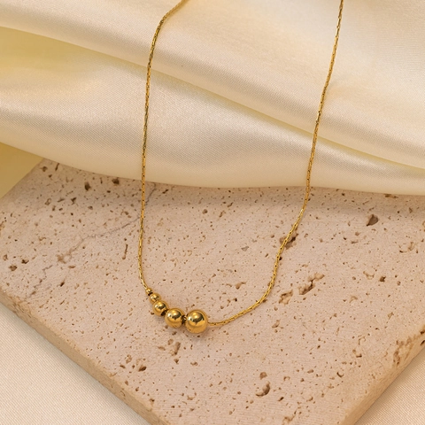 Collar De Acero Inoxidable Colgante Perlas Redondas Gradiente Cadena De Clavícula Minimalista Joyería Para Mujer Elegante Pulido