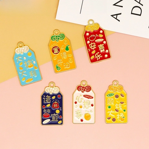 Japanese Style Good Luck Omamori Alloy Enamel Drip Pendant Charms For DIY Keychain Jewelry Making Inspirational Blessings Decorative Accessories