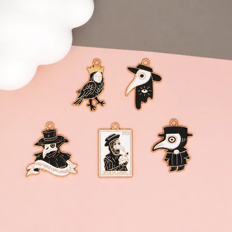 Plague Doctor Alloy Enamel Pendants Dark Gothic Crow Bird Charms For DIY Necklace Bag Decoration Zinc Alloy Jewelry Findings