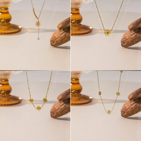 Collana con Pendente a Forma di Margherita in Acciaio al Titanio Stile Giapponese Placcato Oro Minimalista Gioielli per Donna