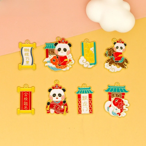 Zinc Alloy Drip Oil Panda Graduation Charms For DIY Jewelry Keychain Making Lucky Animal Koi Fish Enamel Pendant Accessory