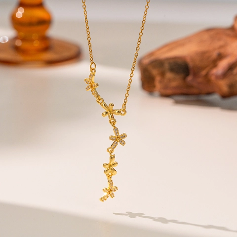 Collana Con Ciondolo A Nappa A Fiore In Rame E Zircone Elegante Gioielli Con Catena Per Clavicola Floreale Da Donna