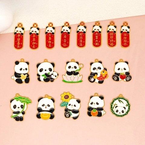 Chinese Stijl Panda Zinklegering Emaille Hangers DIY Sieraden Accessoires Sleutelhanger Gelukshangers Voor Tas Decoratie