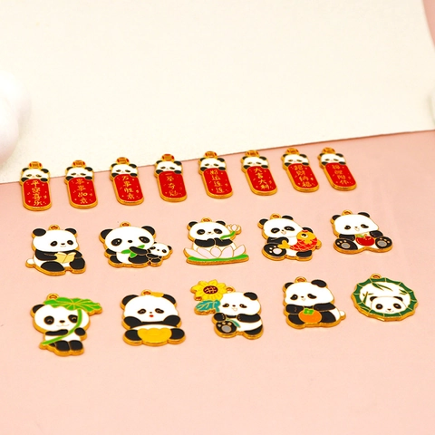Chinese Stijl Panda Zinklegering Emaille Hangers DIY Sieraden Accessoires Sleutelhanger Gelukshangers Voor Tas Decoratie