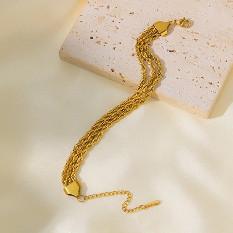 Damen Edelstahl Lagen-Seilkette Armband Vakuumbeschichtet Gedreht Verstellbar Schmuck Geschenk