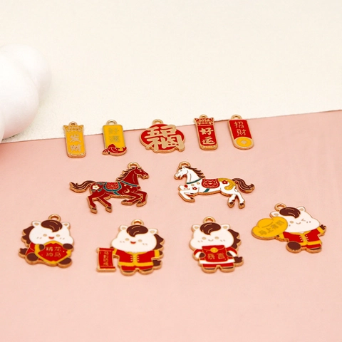 New Year Zodiac Horse Alloy Drip Oil Pendants Lucky Charms For DIY Keychain Jewelry Making Accessories Chinese Style Ornament