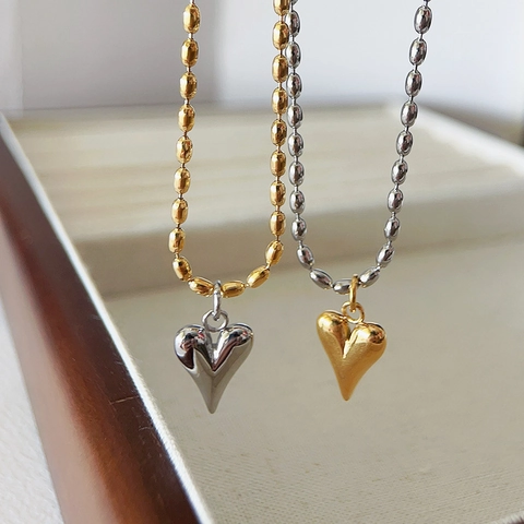 Herz Anhänger Halskette Titanstahl Zweifarbig Kugelkette Nischen Design Luxus Modeschmuck Für Damen
