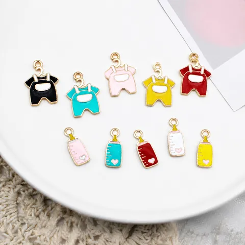 Alloy Drip Oil Baby Theme Charms Milk Bottle Clothes Pendant For DIY Earrings Jewelry Making Accessories For Women Kids