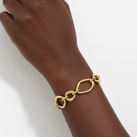 Exaggerated Stainless Steel Round Ring Jewelry Set 18K Gold Plated Thick Chain Necklace Bracelet For Women Fashion Jewelry