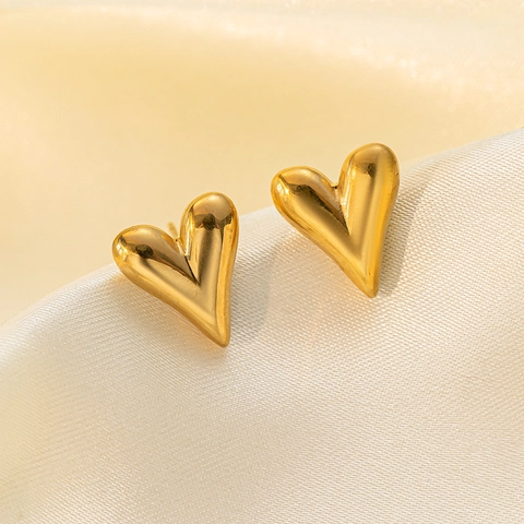 Mode Titanstahl Herz Ohrstecker Mit Edelstahl Stift Gold Silber 3D Herz Creolen Für Damen Schmuck