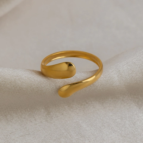 Minimalist Water Drop Open Ring 18K Gold Plated Stainless Steel Adjustable Teardrop Statement Jewelry For Women