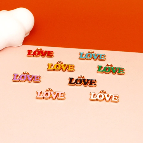 Zinc Alloy Enamel Drip Oil LOVE English Letter Charms DIY Handmade Jewelry Making Material Accessories For Keychain Pendant