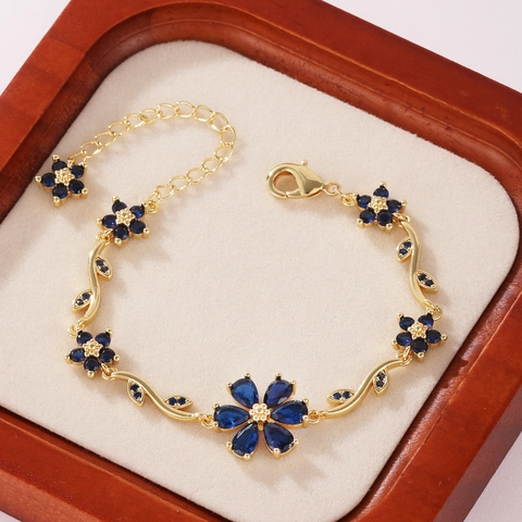 Flower Branch Leaf Bracelet Copper Gold Plated Zircon Inlay Versatile Elegant Jewelry For Women Floral Petal Design