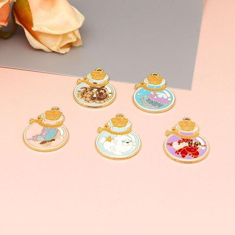 Alloy Enamel Charms Ocean Animal Drifting Bottle Wishing Jar Pendants For DIY Jewelry Making Keychain Necklace