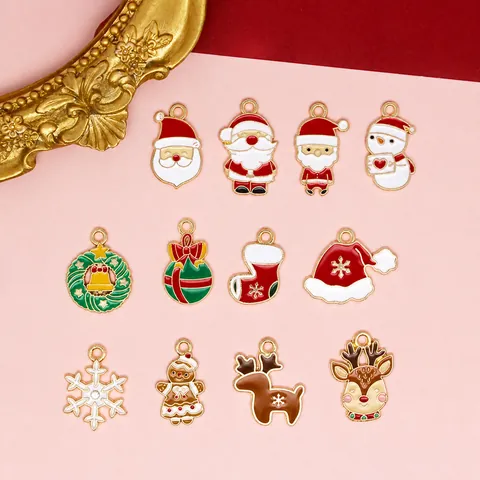 Christmas Series DIY Alloy Drip Oil Jewelry Charms Santa Claus Snowman Elk Snowflake Stocking Wreath Pendants For Earring Making