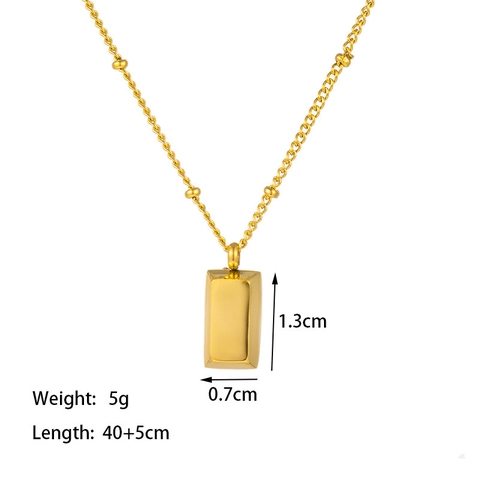 Minimalist Titanium Steel Rectangle Gold Brick Pendant Necklace Women Fashion Beaded Chain Stainless Steel Bar Charm Jewelry