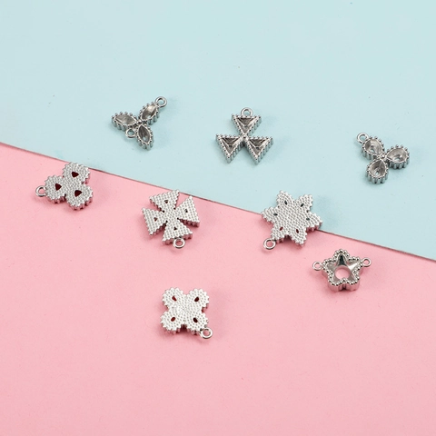 Edelstahl Herz Stern Klee Anhänger Für DIY Schmuckherstellung Doppelöse Strass-Fassung Charms Zubehör
