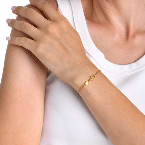 Stainless Steel Heartbeat EKG Heart Pendant Bracelet Gold Plated Minimalist Adjustable Jewelry For Women