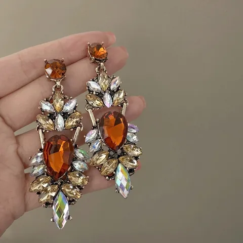 Vintage European Palace Style Rhinestone Teardrop Earrings Alloy Crystal Exaggerated Bowknot Stud Earrings For Women Wedding Party Jewelry