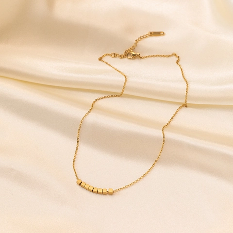 Minimalist Cube Beads Necklace And Bracelet And Anklet Stainless Steel 18K Gold Plated Geometric Elegant Women