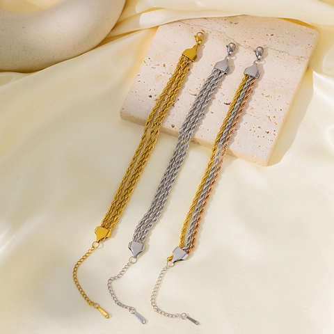 Damen Edelstahl Lagen-Seilkette Armband Vakuumbeschichtet Gedreht Verstellbar Schmuck Geschenk
