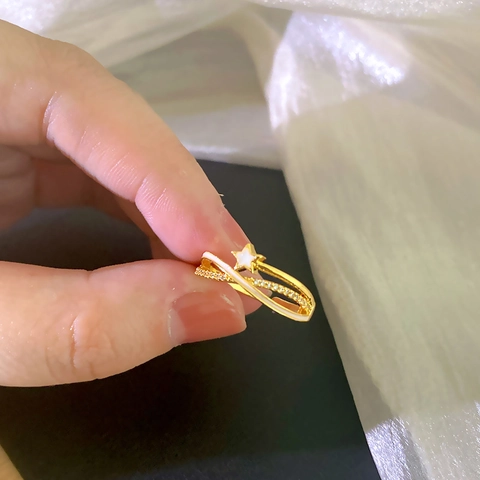 Ster Open Ring Koper Verguld Met Zirkoon Chic Elegant Verstelbare Vinger Sieraden Voor Dames