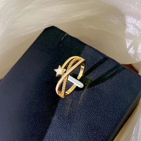 Ster Open Ring Koper Verguld Met Zirkoon Chic Elegant Verstelbare Vinger Sieraden Voor Dames