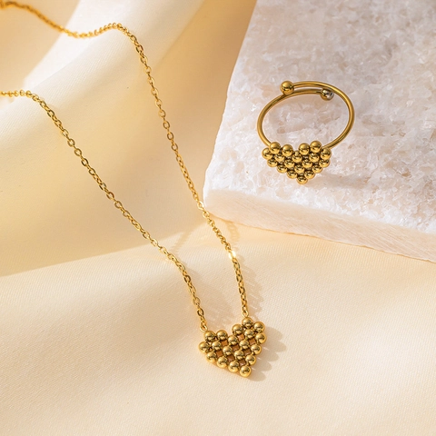 Beaded Heart Pendant Necklace And Earrings Minimalist Fashion Jewelry Stainless Steel Gold Plated For Women