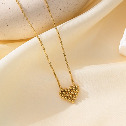 Beaded Heart Pendant Necklace And Earrings Minimalist Fashion Jewelry Stainless Steel Gold Plated For Women