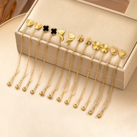 Stainless Steel Long Chain Ear Threads Gold Plated Butterfly Heart Fox Snowflake Dangle Earrings Minimalist Jewelry For Women