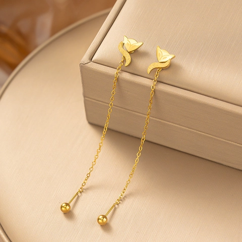 Stainless Steel Long Chain Ear Threads Gold Plated Butterfly Heart Fox Snowflake Dangle Earrings Minimalist Jewelry For Women