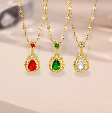 Collier Pendentif Goutte Deau Cuivre Coupe Poire Zircone Halo Chaîne Clavicule Élégant Vintage Style Palais Pour Femmes