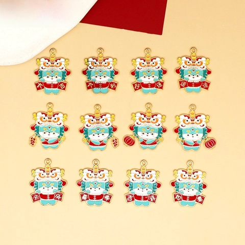Zinc Alloy Enamel Dragon Lion Dance Pendant DIY Jewelry Charms Lucky Mascot Bag Keychain Accessory