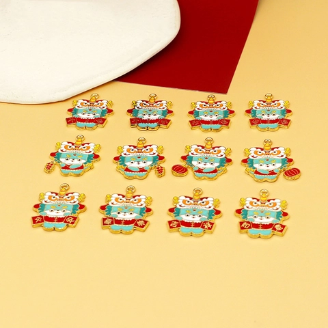 Zinc Alloy Enamel Dragon Lion Dance Pendant DIY Jewelry Charms Lucky Mascot Bag Keychain Accessory