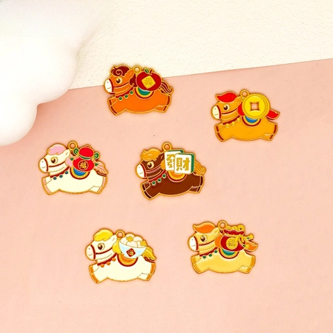 Cartoon Zodiac Horse Alloy Enamel Charms For DIY Jewelry Making Keychain Accessories Traditional Style Animal Pendants