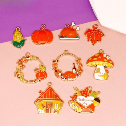 Thanksgiving DIY Jewelry Making Accessories Zinc Alloy Enamel Charms Turkey Pumpkin Maple Leaf Pendants For Necklace Keychain