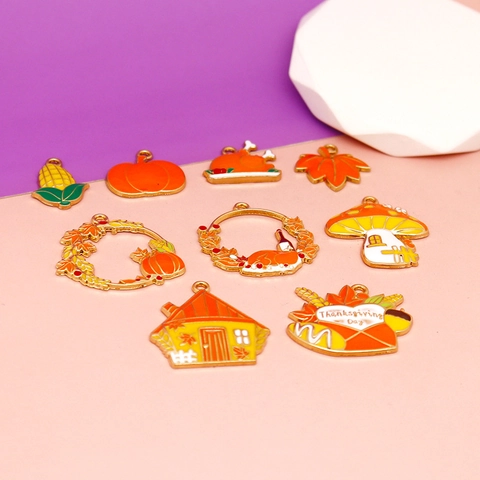 Thanksgiving DIY Jewelry Making Accessories Zinc Alloy Enamel Charms Turkey Pumpkin Maple Leaf Pendants For Necklace Keychain
