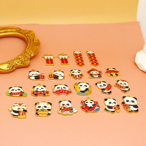 Chinese Stijl Panda Legering Emaille Hanger DIY Sieraden Accessoires Nieuwjaar Geluk Panda Charms Voor Sleutelhanger Ketting