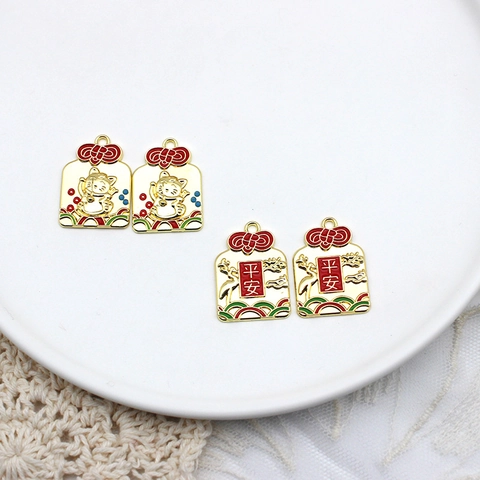 Chinese Style Lucky Cat Peace Charm Alloy Drip Oil DIY Jewelry Accessories For Keychain Pendant Crafting Red Gold Blessing Pendant