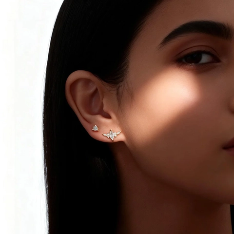 Geometric Leaf Zircon Stud Earrings With 925 Sterling Silver Earring Post Screw Back Fashion Jewelry For Women